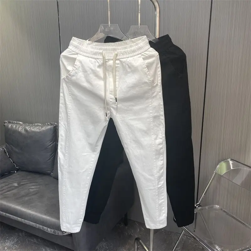 

2026 Summer Thin Harlan Pants Men's Small Feet Casual Pants Solid Versatile White Leggings Streetwear Harajuku Harem Pants Men