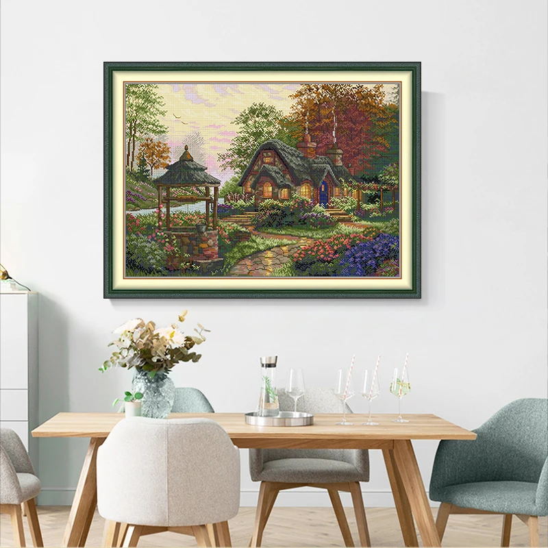 Joy Sunday Wishing Lodge Printed Cross Stitch Kit Embroidery DMC Threads Handicraft Handmade Needlework Needle Stamped Decor