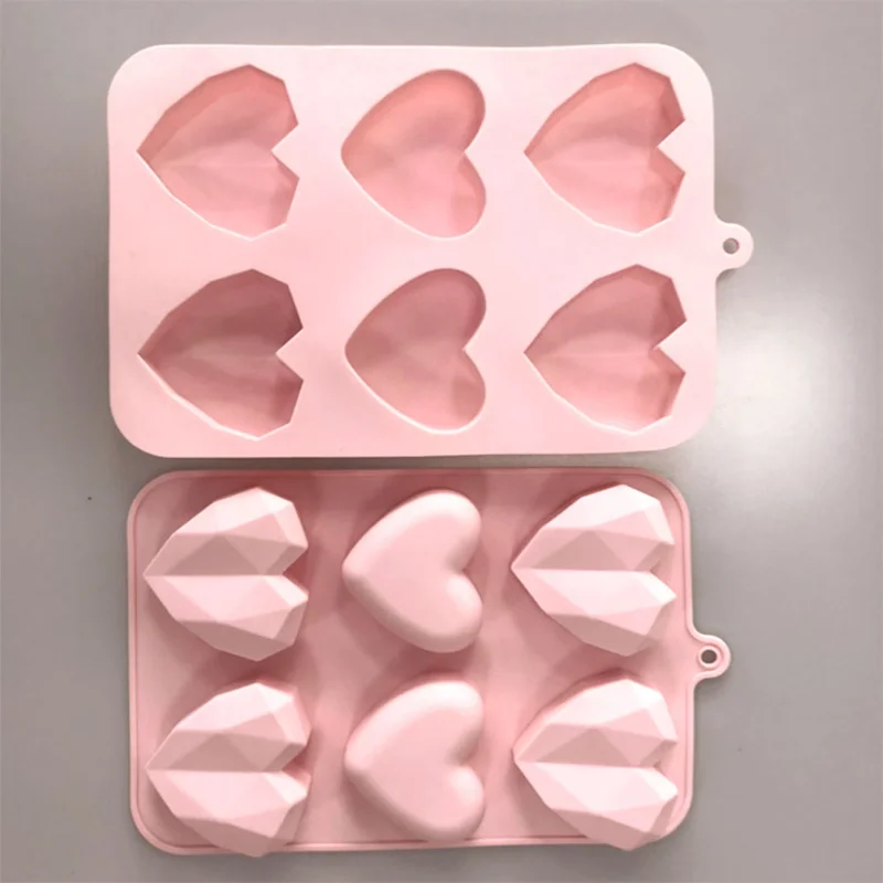 Multicavity Diamond Heart Silicone Soap Mold Love Candle Resin Plaster Mold Chocolate Making Set Home Decor Valentine\'s Day Gift