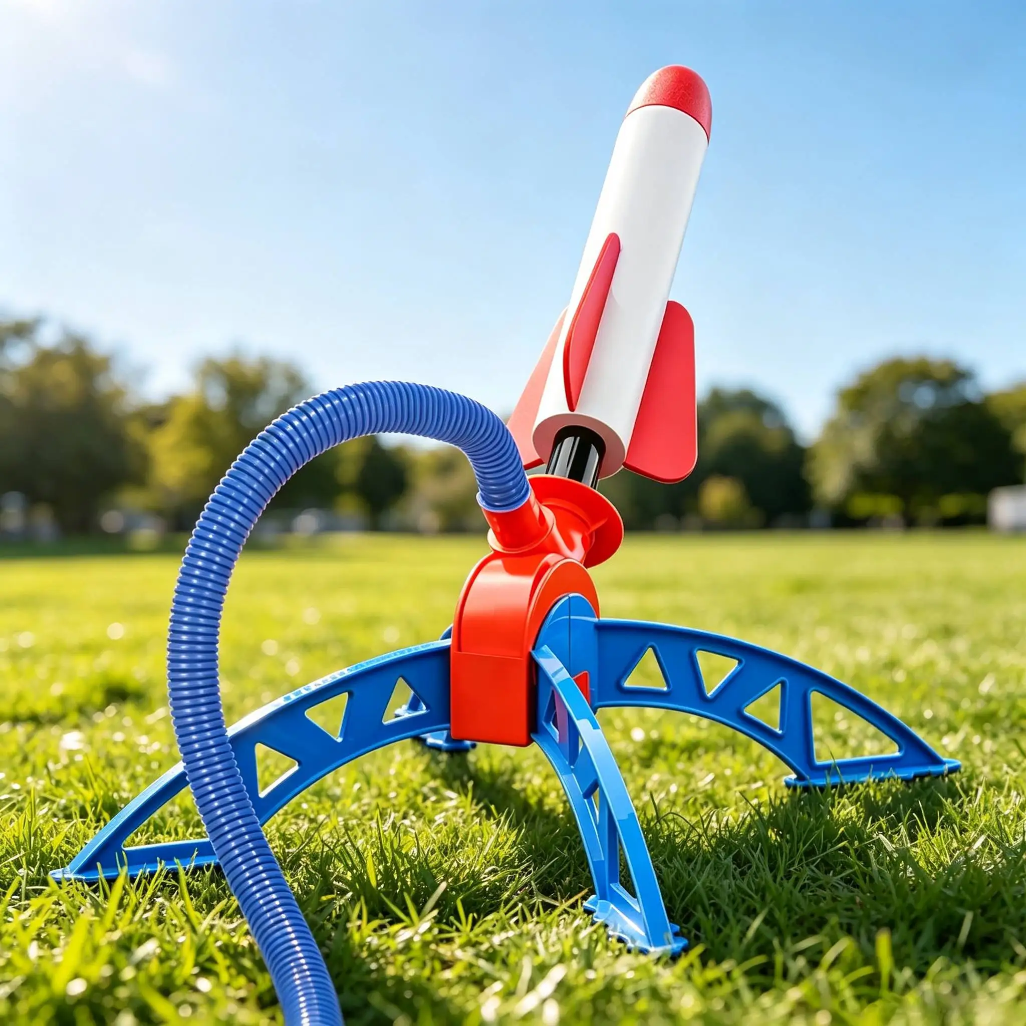 Outdoor rocket kit, equipped with 3 rocket launchers with lights, pneumatic jump launchers, and picnic hand components view 3