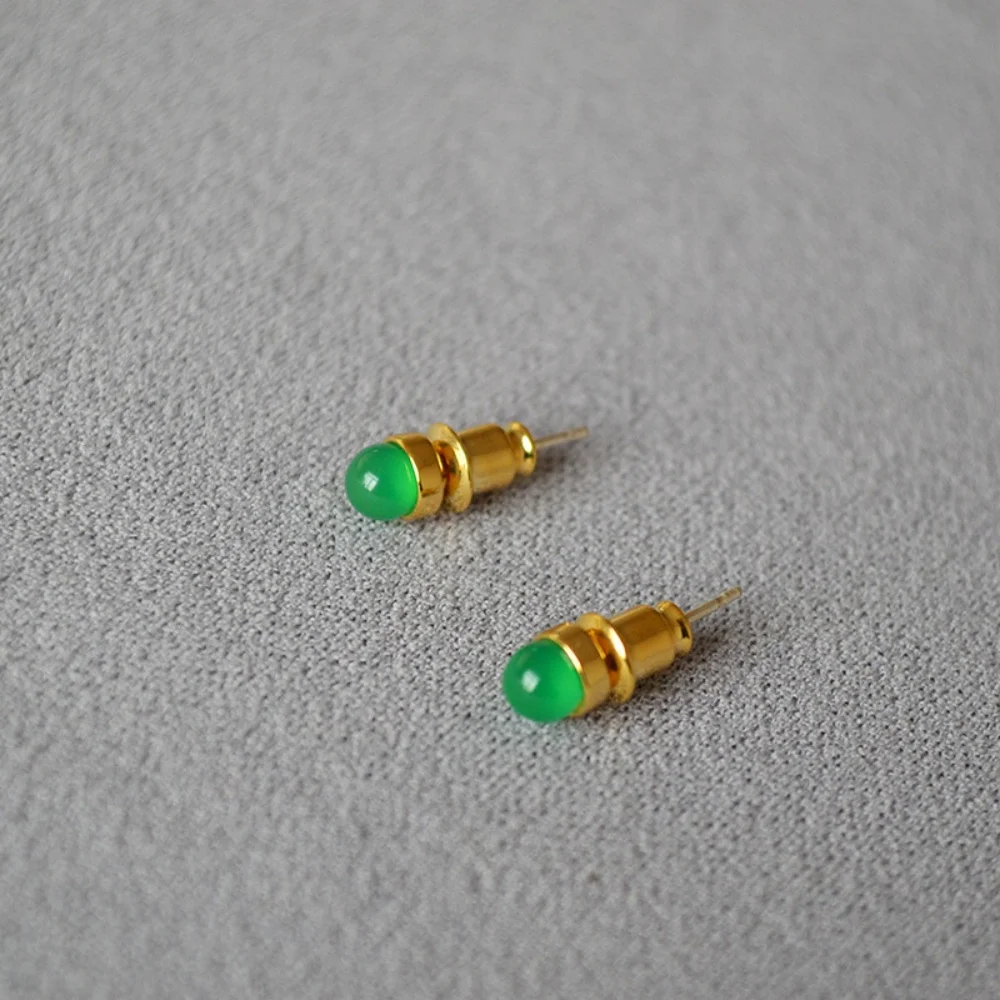 Korean-Style Brass-Inlaid Real Stone Mini Stud Earrings - 925 Silver Needle Daily Minimalist Ear Jewelry