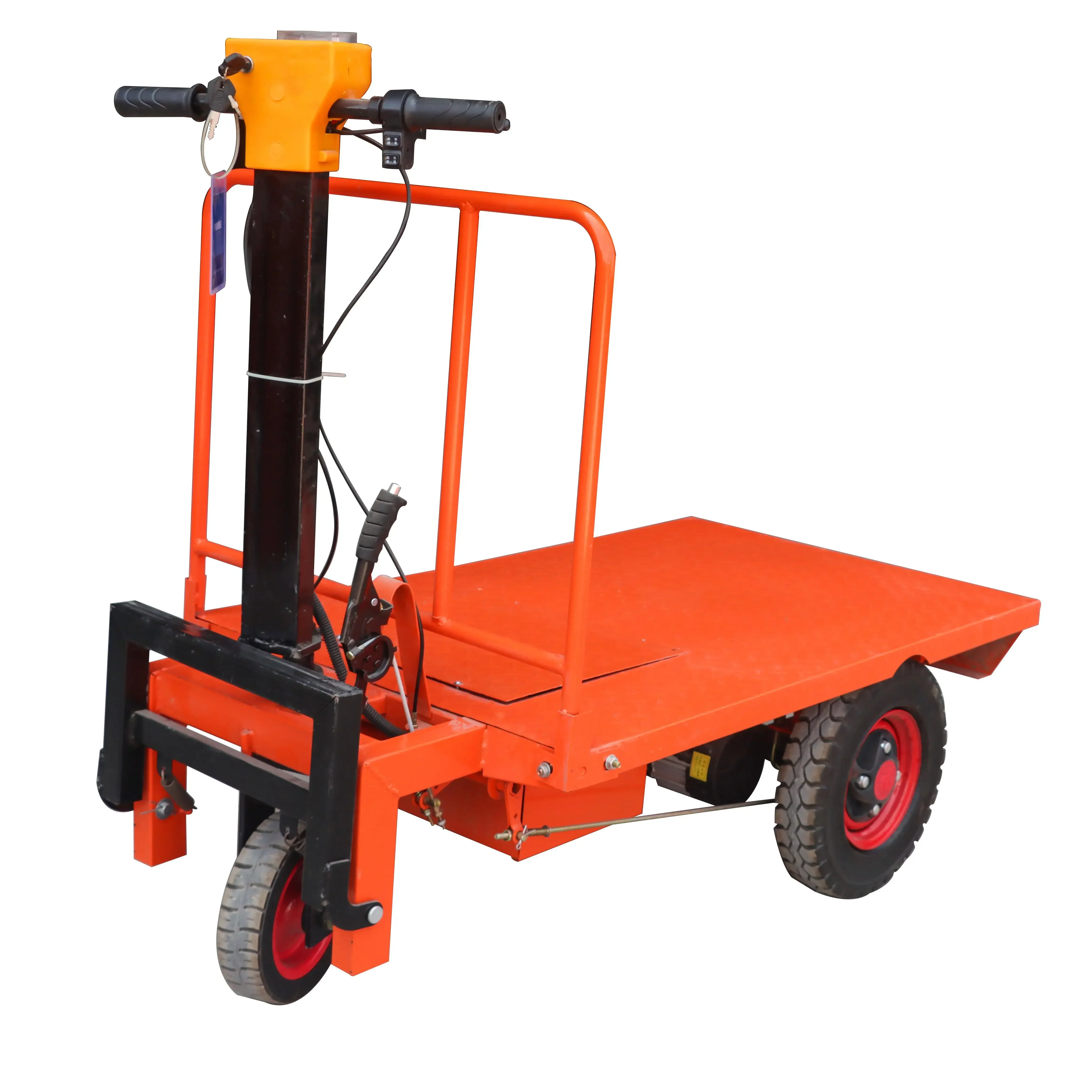 Standing Hand Push Three Wheel Electric Flatbed Truck Electric Trolley Small Dumper for Cargo Warehouse Handling