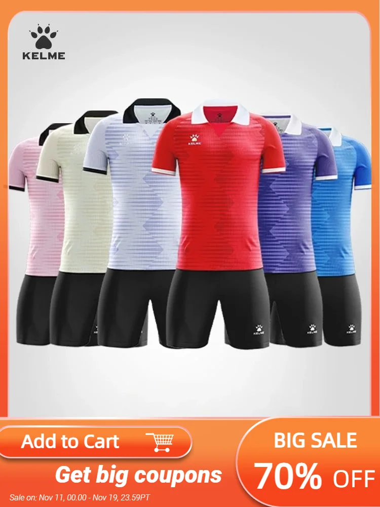

Kelme Customized Football Suit Men's Football Training Suit Outdoor Running Breathable Short Sleeve Team Soccer Suit Set