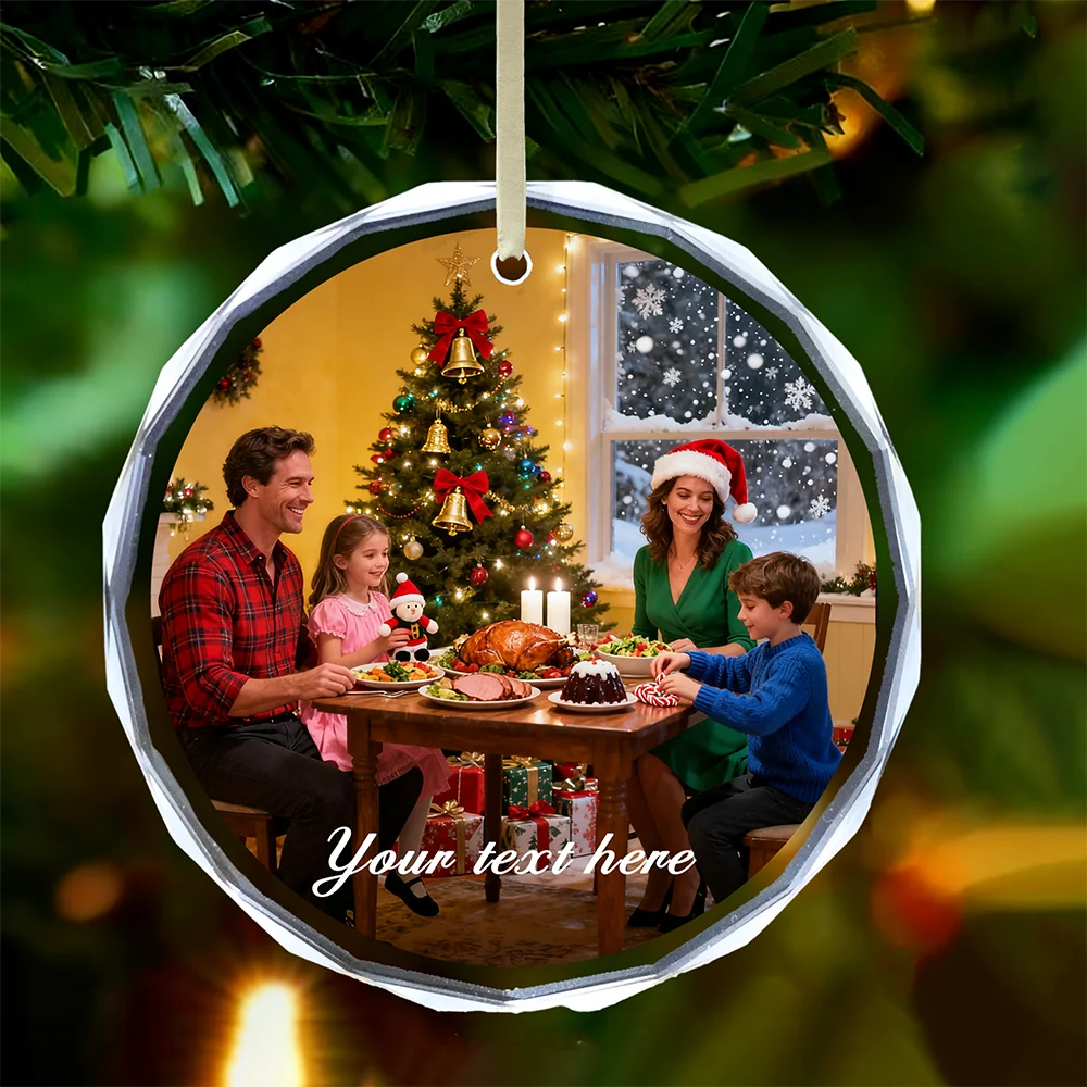 Ornement de Noël personnalisé, pendentif en cristal photo personnalisé, cadeau de Noël unique pour les couples, décor d'arbre de Noël pour la maison familiale