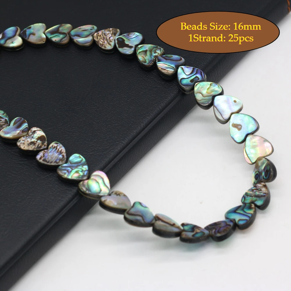 1 Strang Abalone-Muschel-Herz-Perlen, 16/18 mm, zum Schmuckbasteln, für DIY-Halsketten, Armbänder, Ketten und Ohrringe. – Detail 5