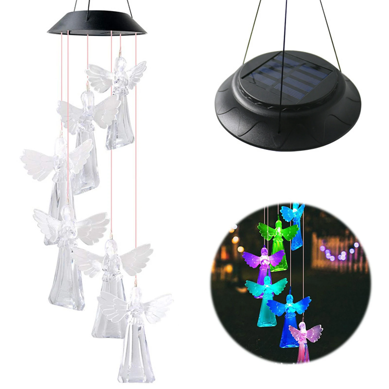 

Outdoor Solar Light Control Angel Wind Chime Hanging Lights Wishing Bottle LED Garden Landscape Decoration Colorful Lights