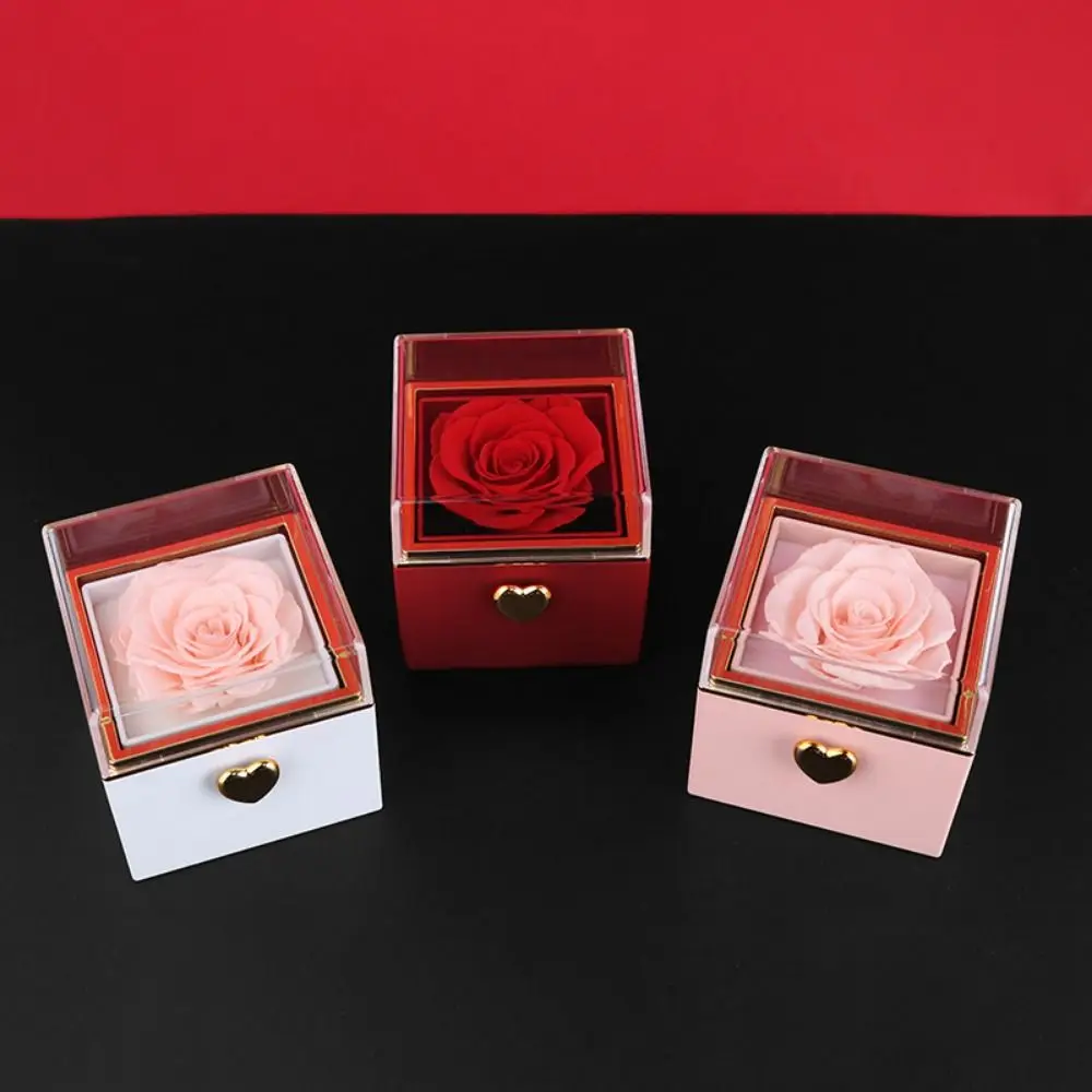

Rotation Rose Jewelry Gift Box Ring Display Eternal Rose Proposal Ring Boxes Necklace Storage Luxury Jewelry Display Rack