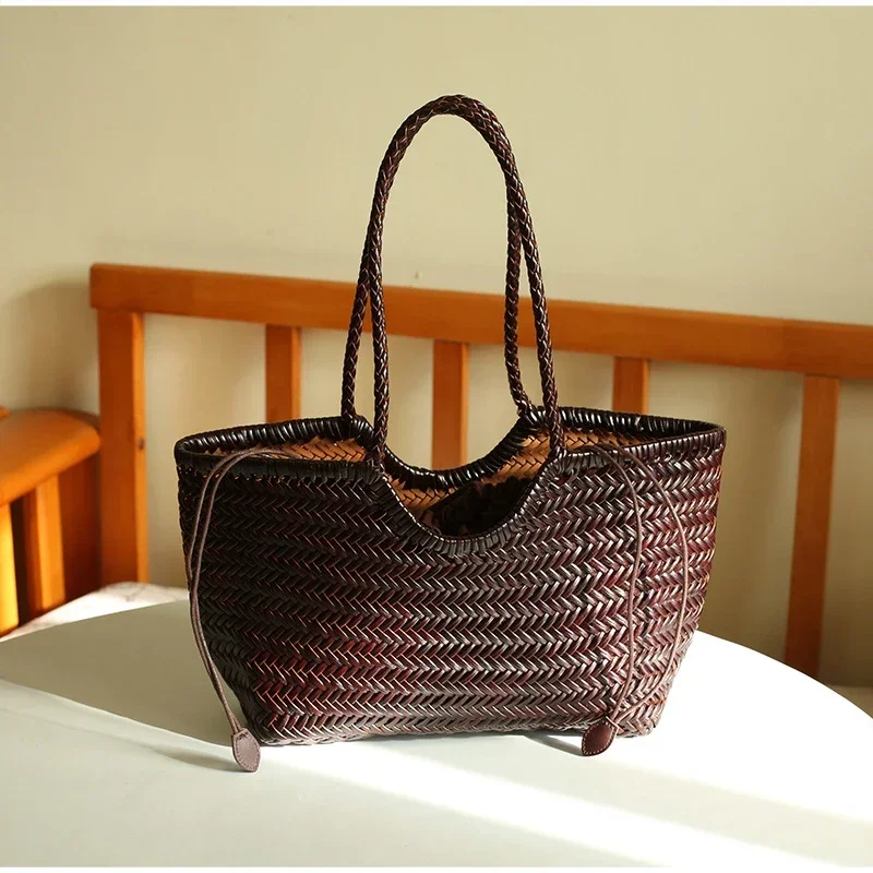 Rattan-Geflecht-Shopper-Korb-Tragetasche für Damen, französische Vintage-Handgewebte Schultertasche, große Strand- und Urlaubshandtasche – Detail 16