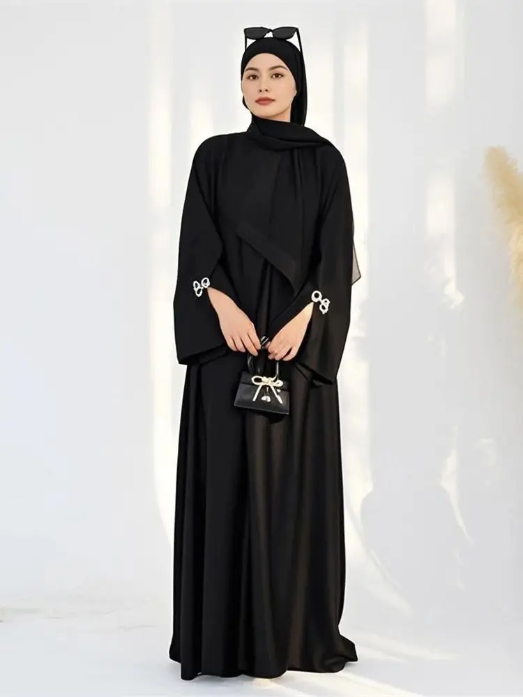 

Ramadan Eid Satin Butterfly Abaya Damen Dubai Luxury Islam Muslim Khimar For Women Hijab Dress Set Kaftan Robe Femme Musulmane