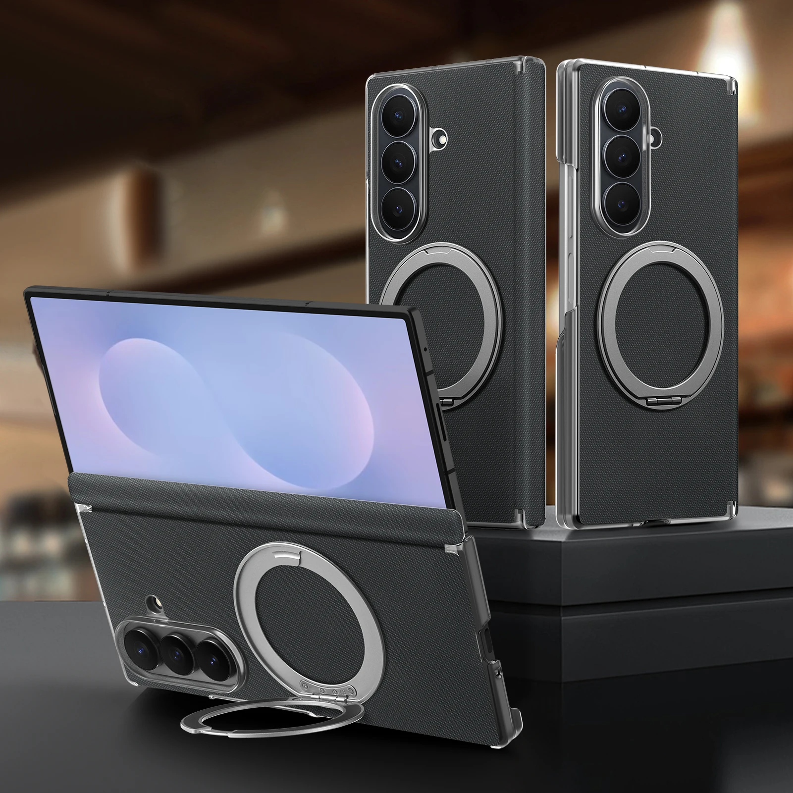 360 Rotating Ring Stand Leather Case For Samsung Galaxy Z Fold 8 Ultra 7 6 Shockproof For Magsafe Magnetic Hinge Protection
