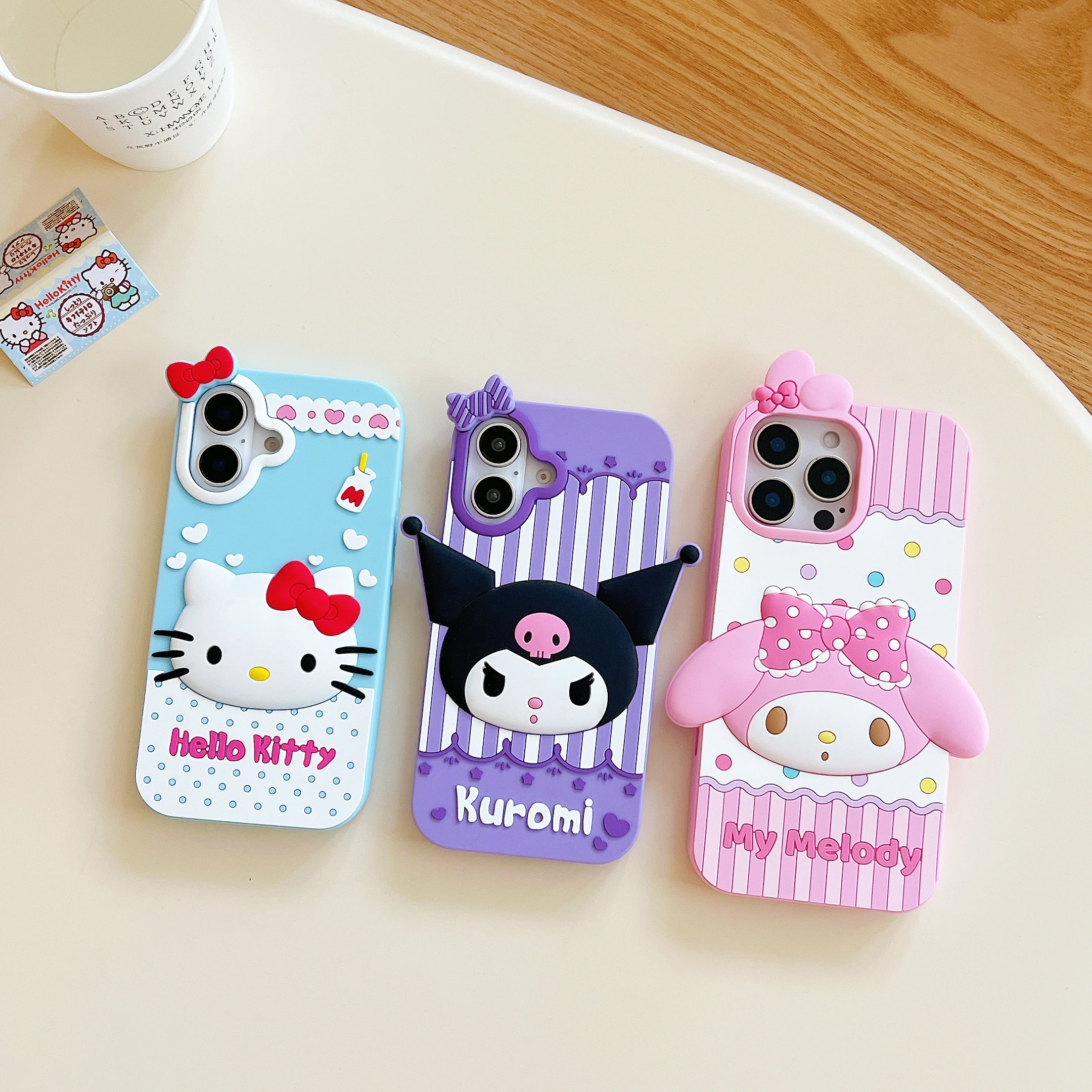 Fashion Cartoon Character Sanrios Melody Hello Kitty Kuromi 3D Phone Case for IPhone 16 15 14 13 12 11 Pro Max Anti-drop Cover