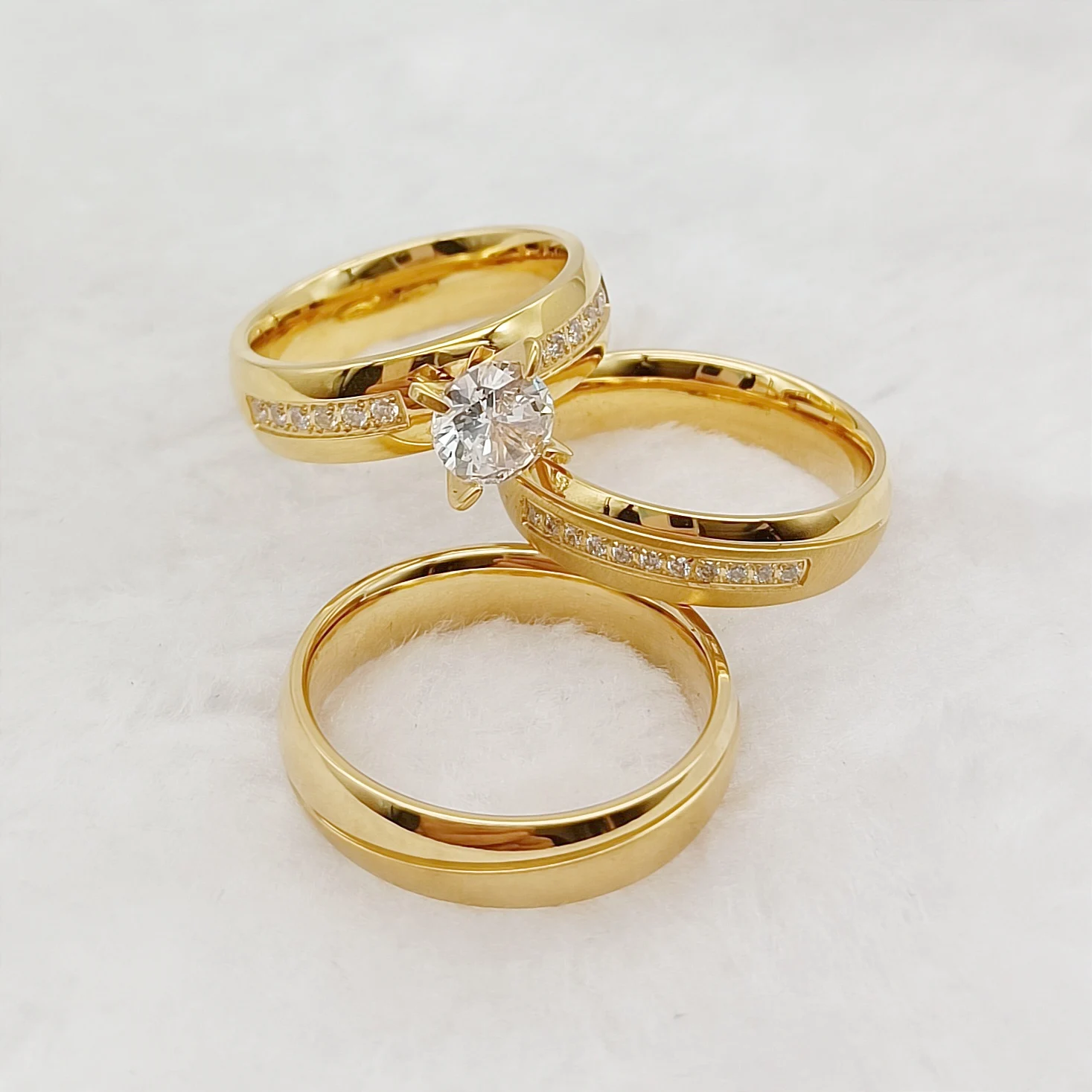 

3pcs Wedding Engagement Rings Sets For Couples Lovers Alliances 18k Gold Plated Jewery cz Diamond Ring