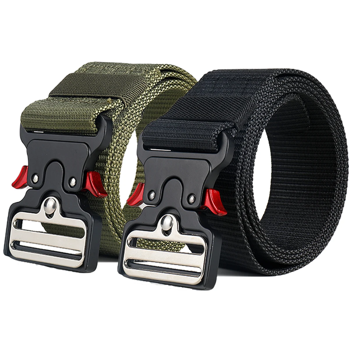 Men's quick release tactical belt, nylon webbing work belt, adjustable safety buckle belt, suitable for outdoor hiking work
