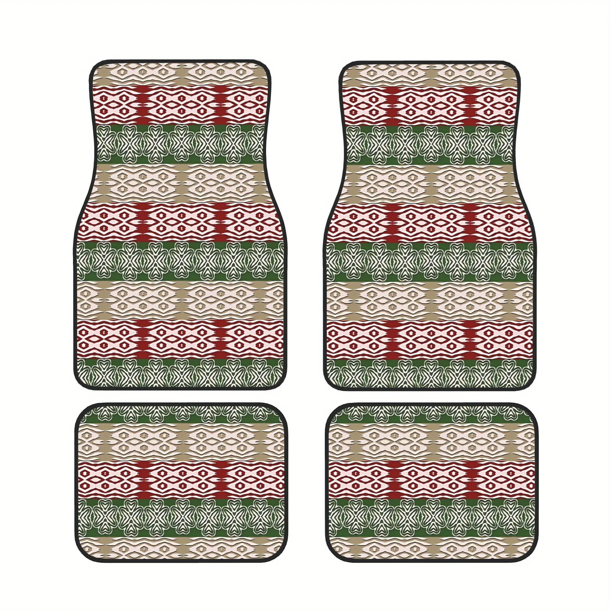 4pcs Ethnic African Tribal Stripes Pattern Car Floor Mats, Classic Style, Suitable For Compact Cars Sedans SUVs, Excellent For