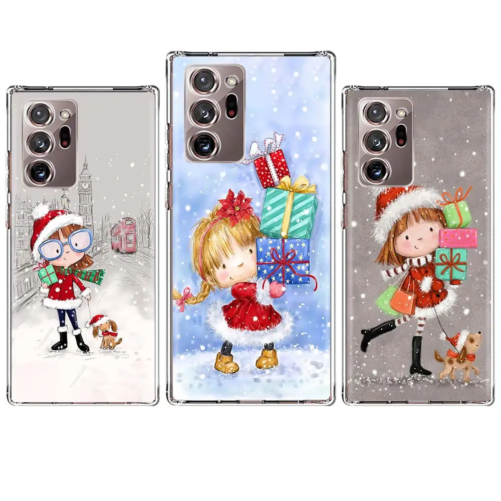 Winter Cute Little Girl Case Coque For Samsung Galaxy Note 20 Ultra 8 9 Note 10 Plus M02s M30S M31S M51 M11 M12 M21 Cover Funda