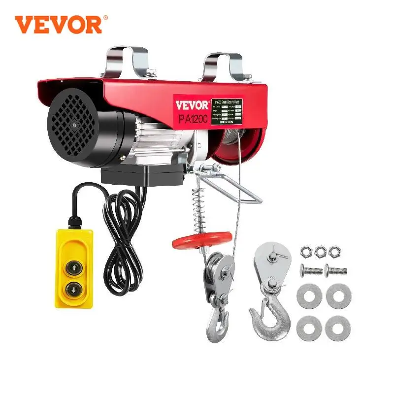 VEVOR 1200KG 12M Electric Hoist Lifting Crane Cable Hoist Winch with Wired Remote Control for Boat Car Garage Elevator Factory