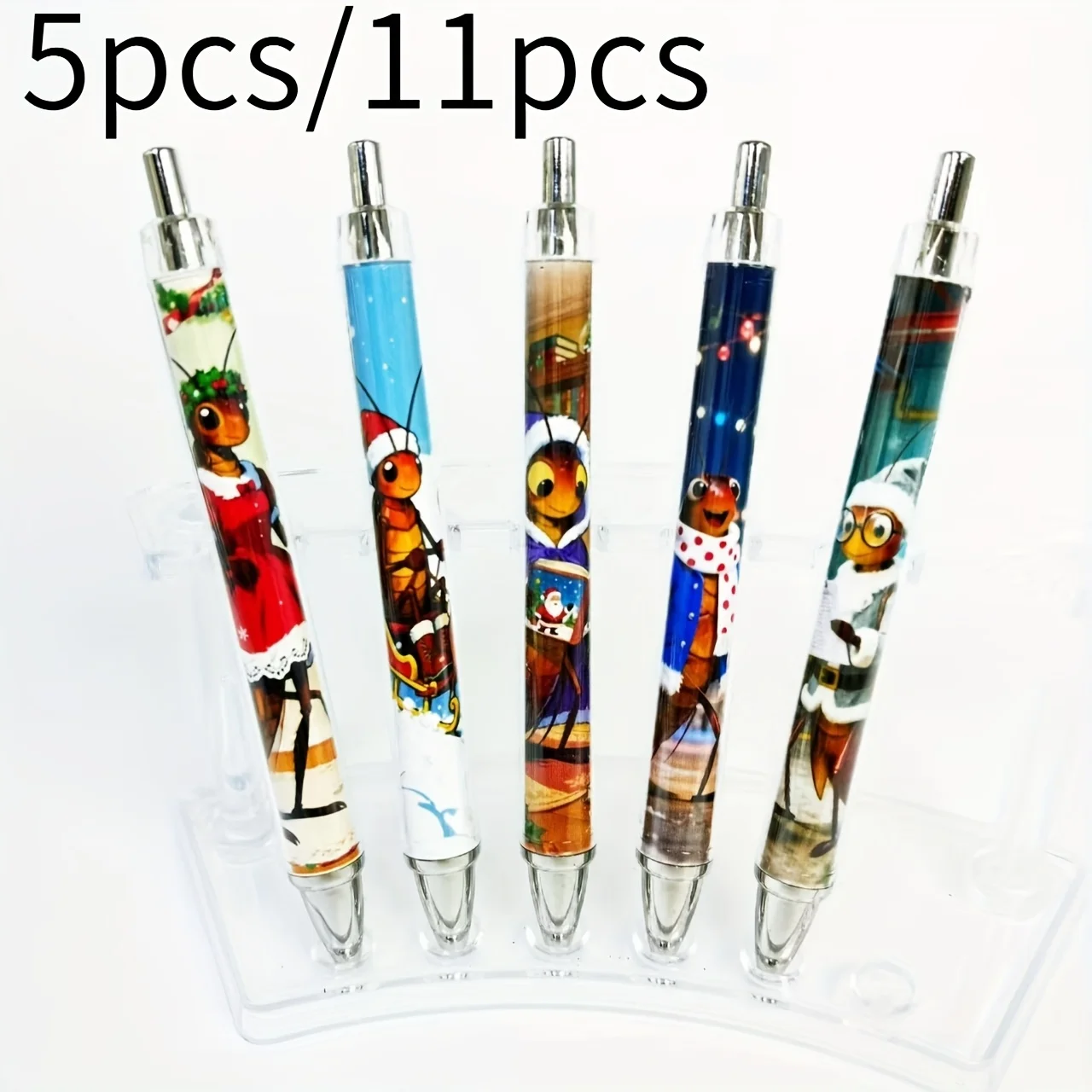 

5Pcs/11Pcs Cockroach-Themed Ballpoint Pens Insect Series Christmas-Themed Retractable Ballpoint Pens Student Writing Pens