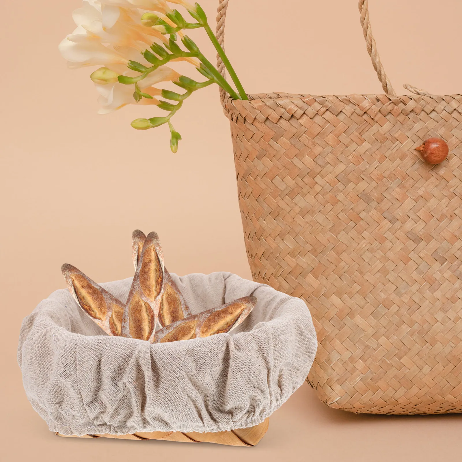 4Pcs Space Saving Cotton Linen Bread Basket Cloth Liners Optimal Air Circulation Dough Proofing Cover 30Cm Round Baking Basket