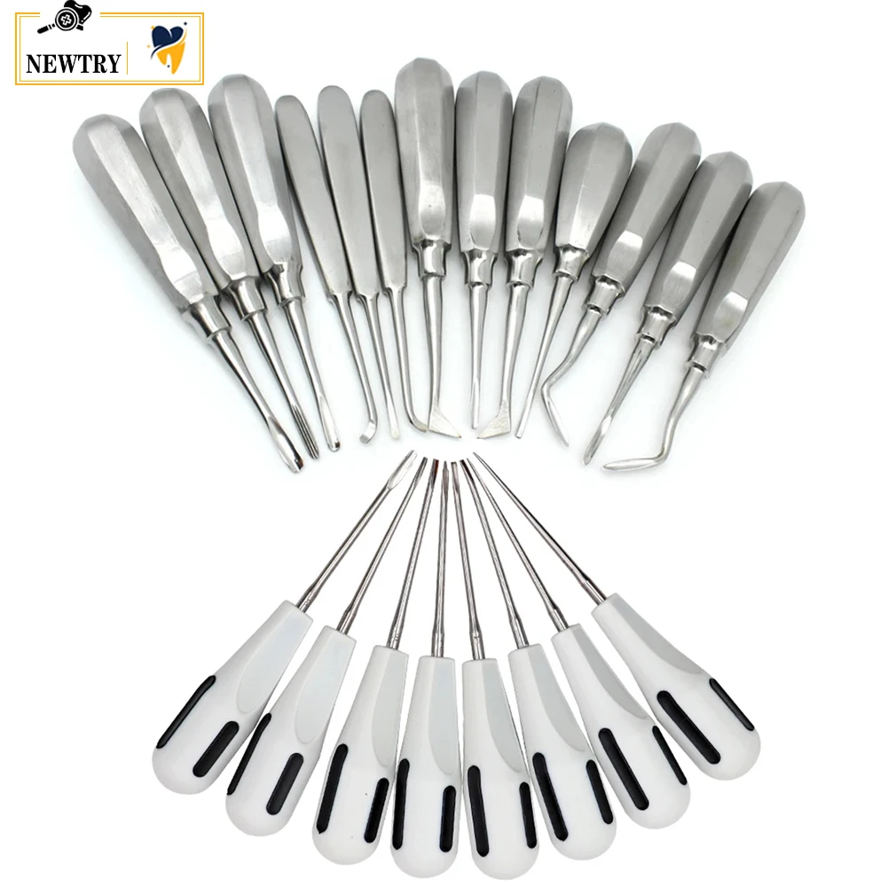 8/10/13Pcs/set Dental Root Lift Elevator Teeth Extraction Forcep Straight Curved Apex Elevator Dentistry Crown Remover Spreader