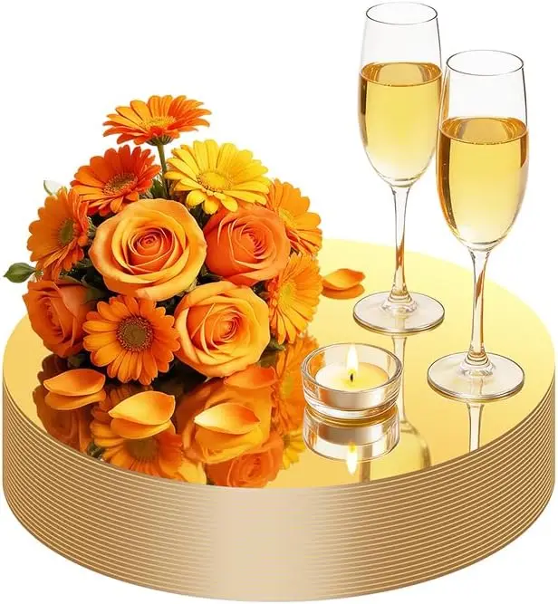 23PCS Round Mirrors for Centerpieces, 8' Flat Gold Acrylic Mirrors Plates Circle Mirror Trays for Vase Flowers Birthday Wedding