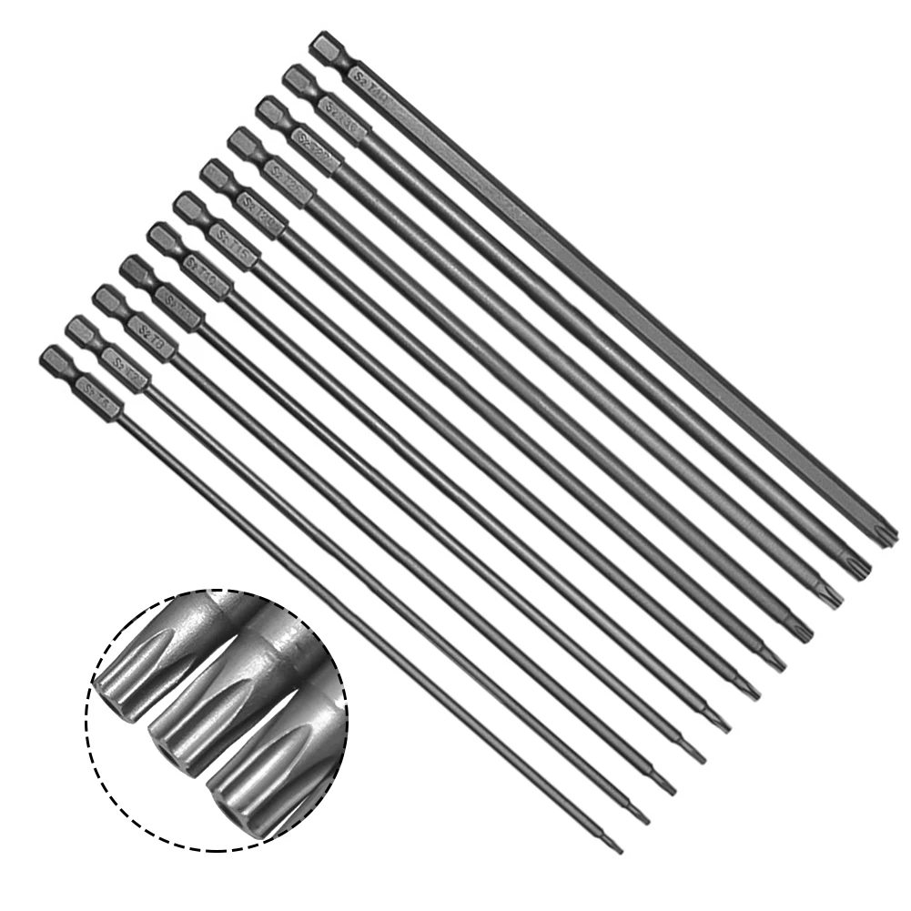 전기 드릴용 Torx 스크루드라이버 비트, 구멍이 있는 마그네틱 육각 생크, 200mm 수공구, 스크루드라이버 액세서리, 11 개