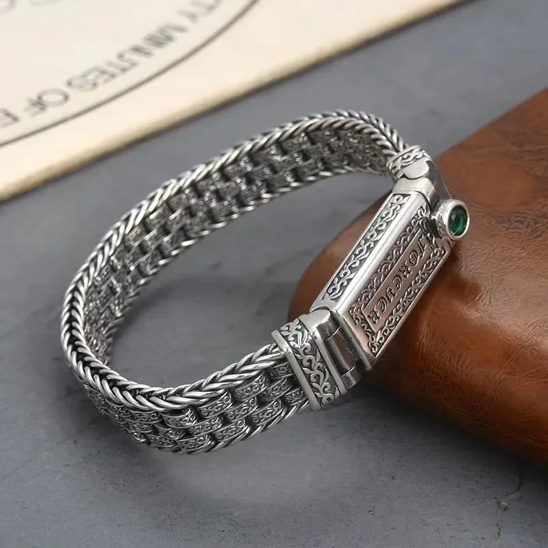 Silver‑Color Punk Retro Lucky Bracelet For Men Trendy Creative Personality Chain Jewelry Birthday Gift