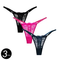 3PCS Adjustable Sexy Transparent Thong Panties Women Lace Underwear Low Waist Female T-back String Underpants