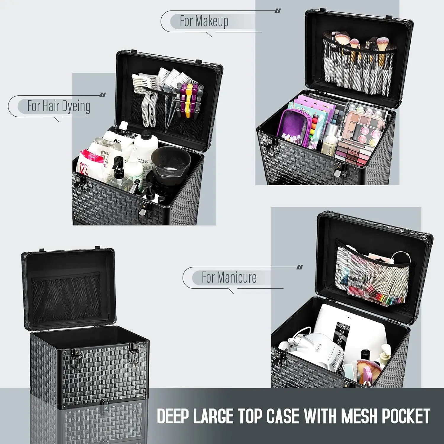 Salon Cart with 3 Drawers Professional Trolley Cart Rolling Makeup Train Case with Lockable Wheels Trolley Cosmetic Box Large