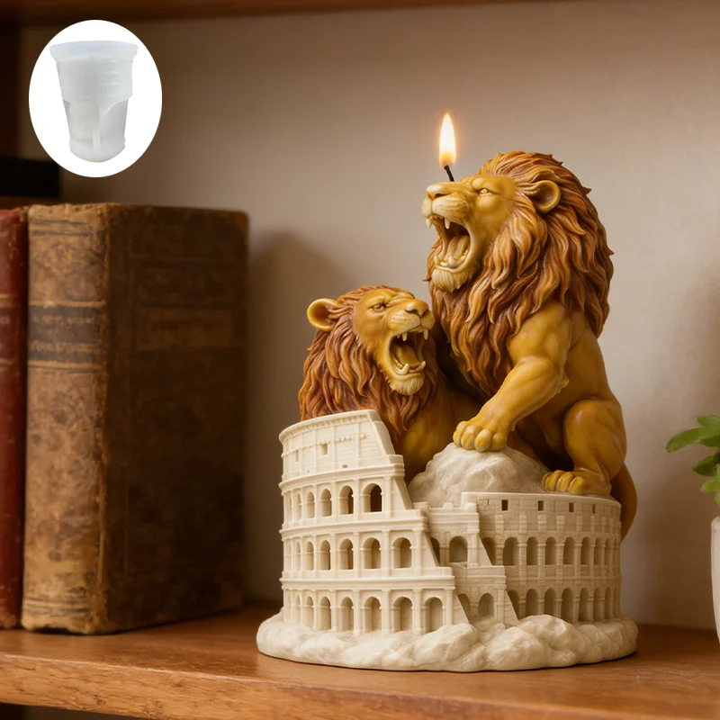 3D Double Lion Colosseum Candle Silicone Mold, Food Grade, Non-stick, Easy Demolding, Handmade Scented Candle Making Tool