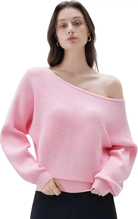 Femmes cachemire surdimensionné épaules dénudées pull chandails en vrac automne hiver mode col bateau à manches longues tricot pulls hauts