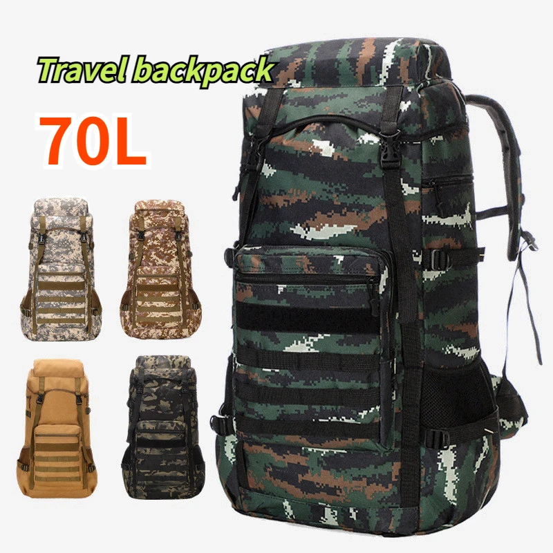 70L Camouflage Hiking Bag Male Large Capacity Oxford Cloth Luggage Backpack Outdoor Travel Bag  Tactical Backpack