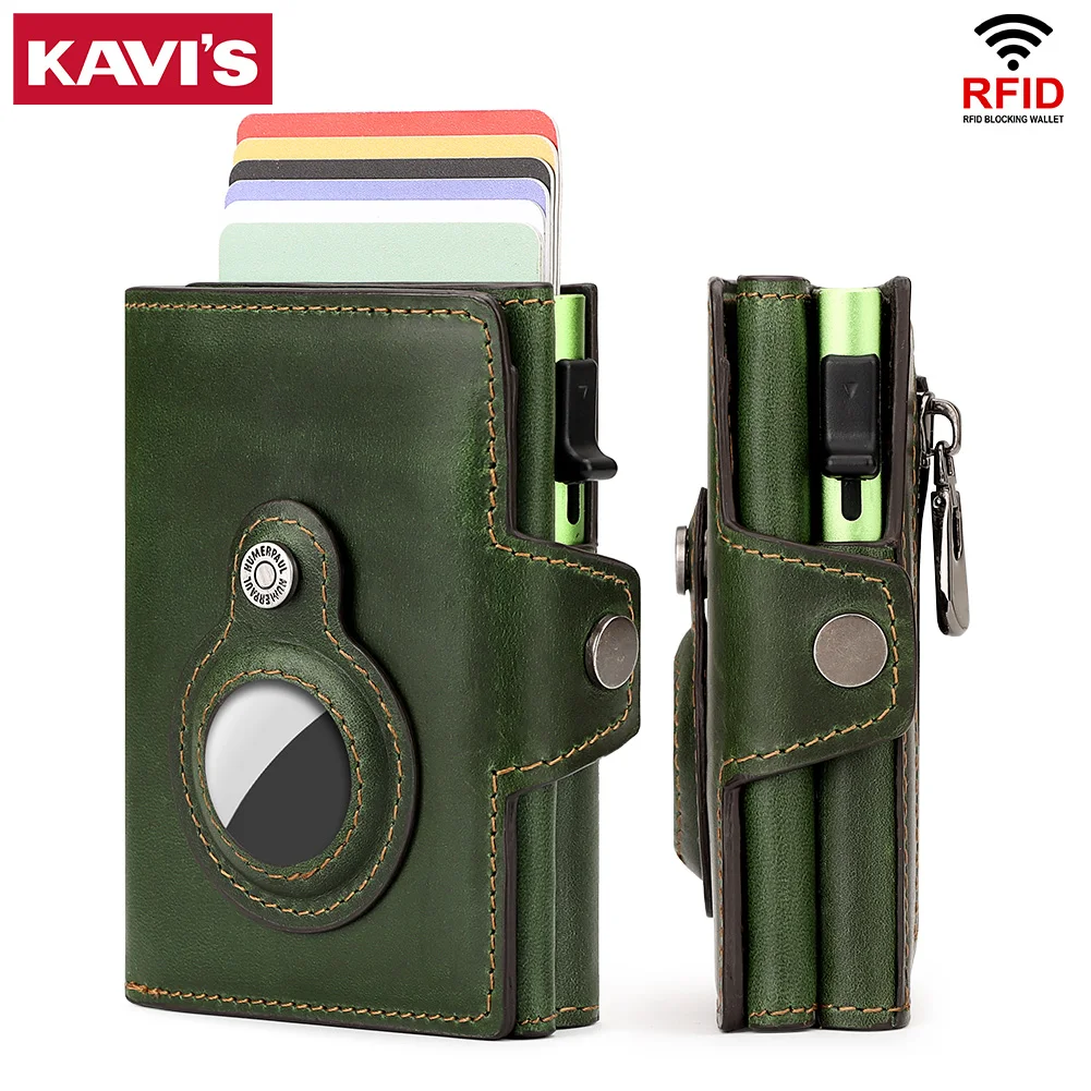 

2023 New RFID Blocking Card Holder Cowhide Leather Men Wallet Aluminum Antimagnetic Card Purse for Women with Anti-lost AirTag