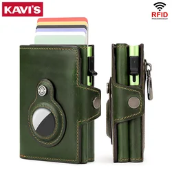 2023 New RFID Blocking Card Holder Cowhide Leather Men Wallet Aluminum Antimagnetic Card Purse for Women with Anti-lost AirTag