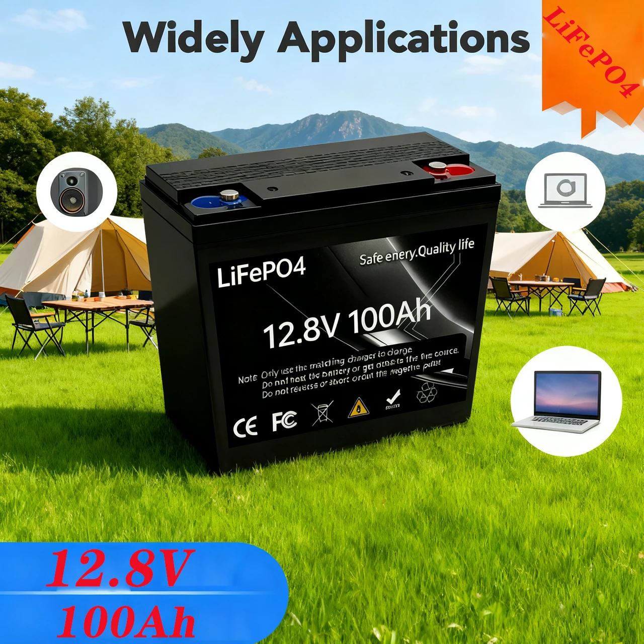 

100Ah LiFePO4 Rechargeable Battery 12.8V - 6000 Cycle 100A BMS, For Outdoor / Home Storage Lithium Iron Phosphate Batteries