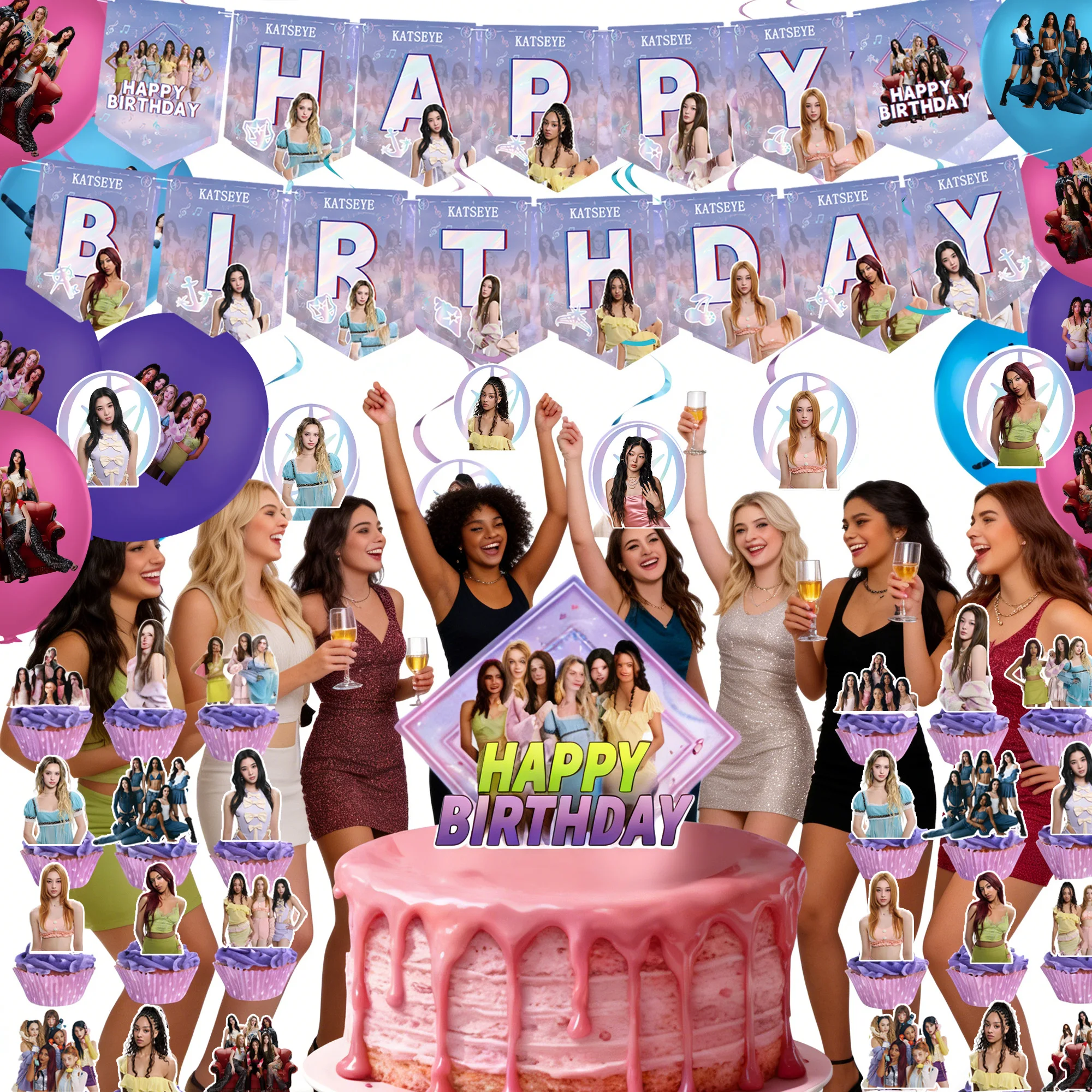 Neue Katseye Geburtstagsdekoration Superstar Party-Favors Aufkleber Poster Ballons Hintergrundbanner Kuchendekoration Baby-Shower-Geschenk – Detail 12