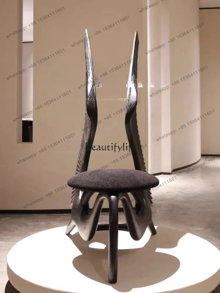 

Medieval solid wood art angel seat exhibition hall backrest wabi sabi single chair