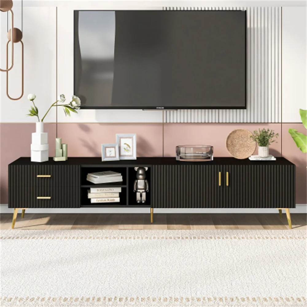 Modern TV Stand with 5 Champagne legs - Durable, stylish, spacious, versatile storage TVS up to 77