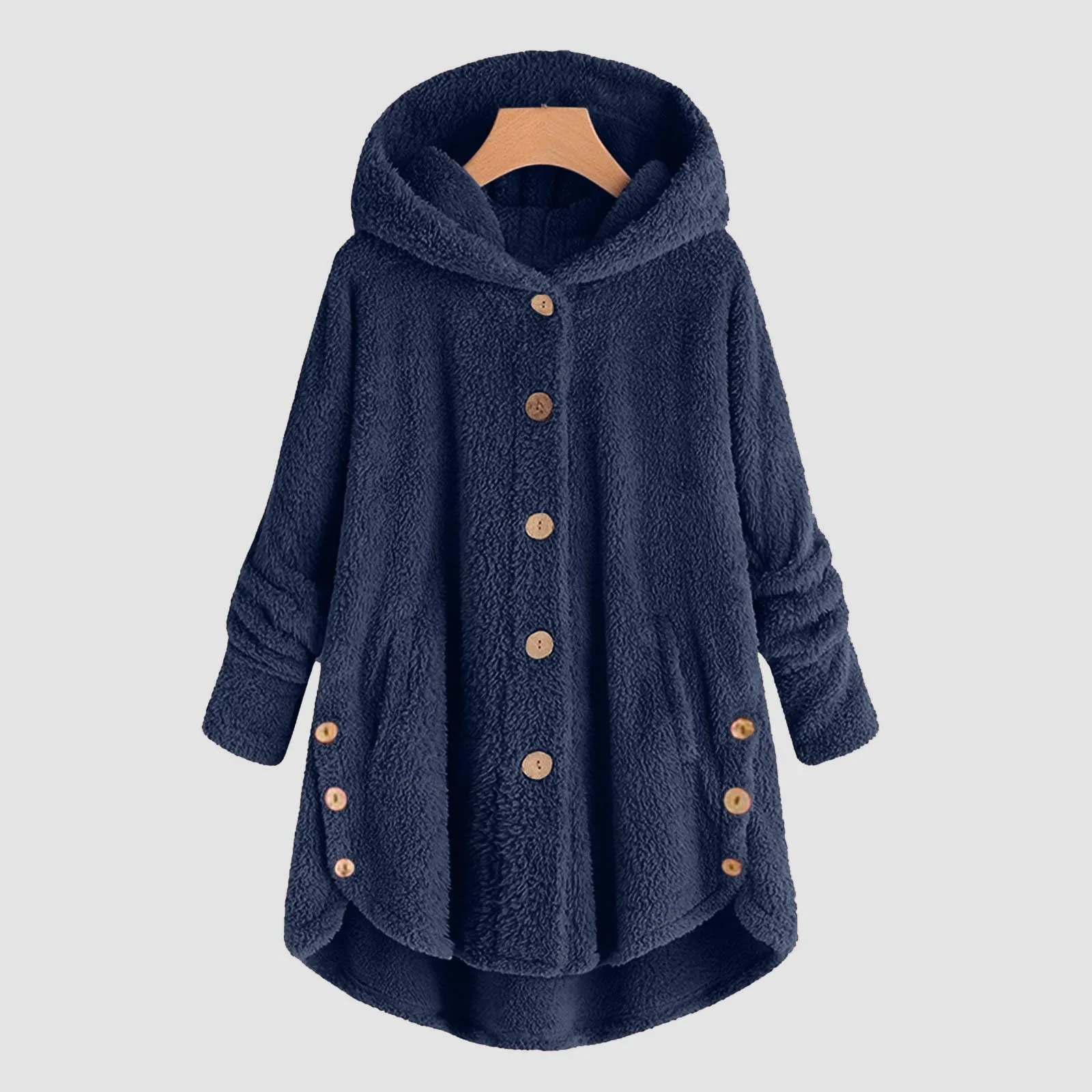 

Women's Plush Coat Winter Fashion Irregular Long Sleeve Keep Warm Cat Ears Loose Jacket Button Pocket Outwear Streetwear