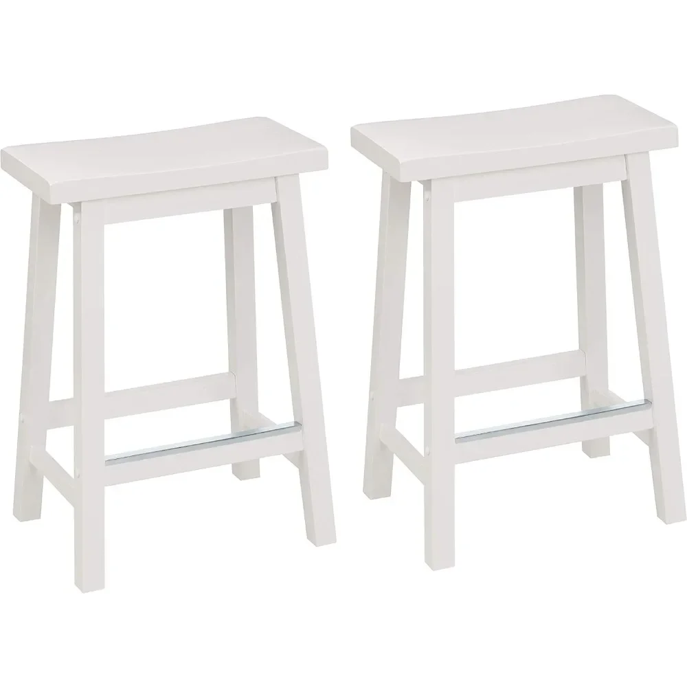 Solid Wood Saddle-Seat Kitchen Counter-Height Stool, 24-Inch Height, White - Set of 2