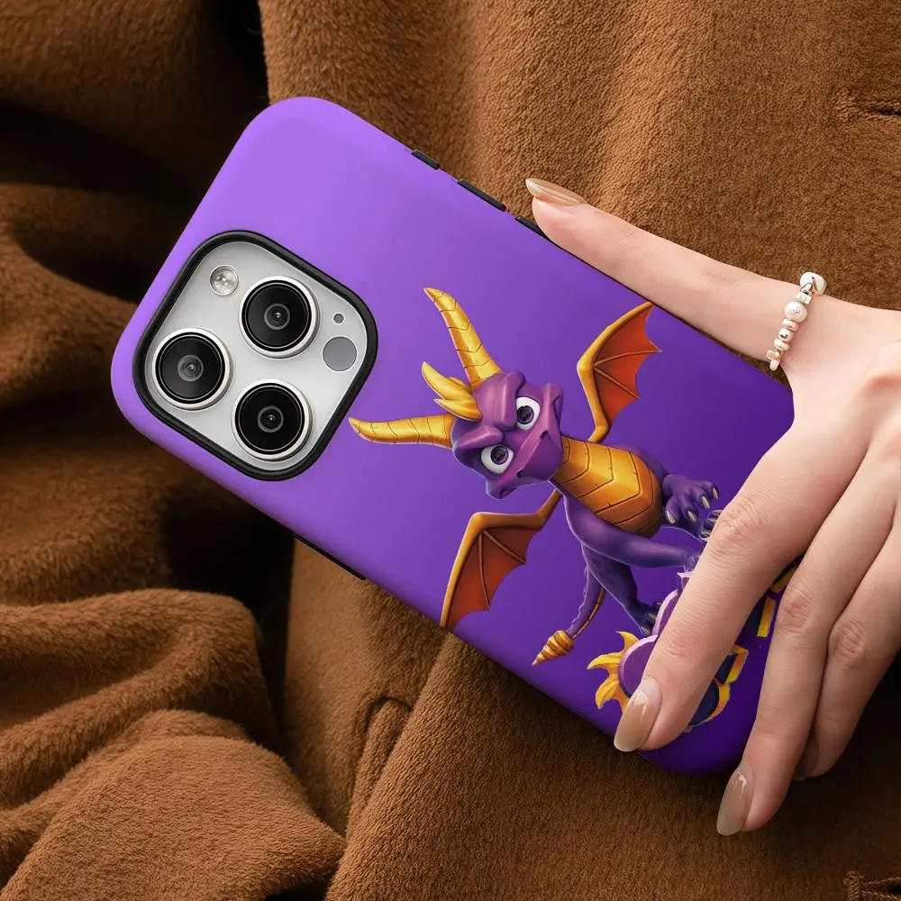Custodia per telefono Game S-Spyro Series Dragon per iPhone 17 16 15 14 13 12 Pro Max Plus Guscio rigido liquido a doppio strato HD lucido