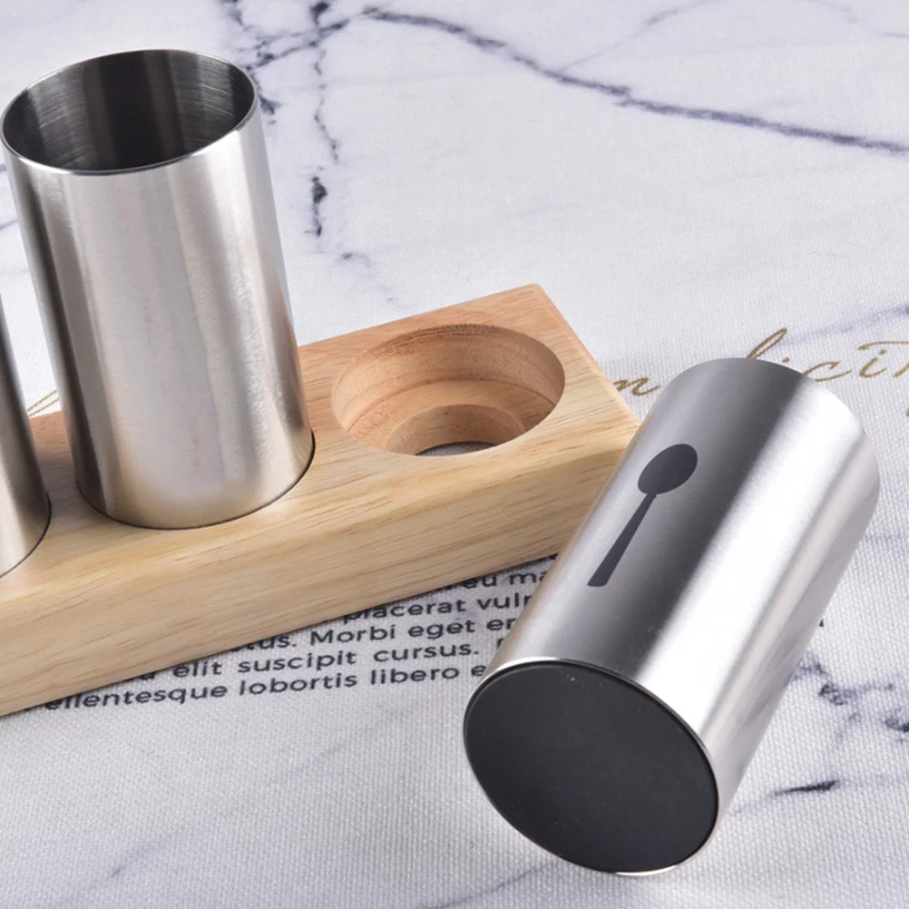 

Stainless Steel Chopstick Holder Silver Hollow Design Kitchen Utensil Rack Drying St Cutlery Storage Wooden Base