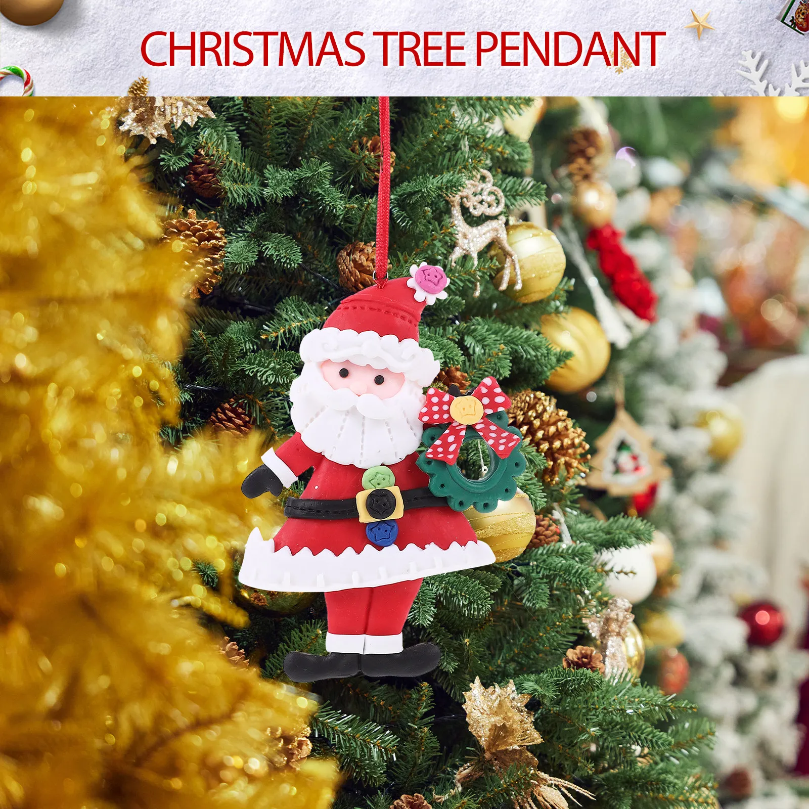 

Santa Claus Christmas Tree Hanging Ornament Xmas Pendant Wall Door Decor Gift Box Party Supplies Craftsmanship Pvc Polymer Clay