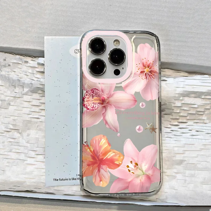 Rosa Lilienblumenmuster Handyhülle für iPhone 16 17 16e 15 14 13 12 11 Pro Max X XR XSMax 7 8 Plus SE2 Transparente Weiche Hülle – Detail 2