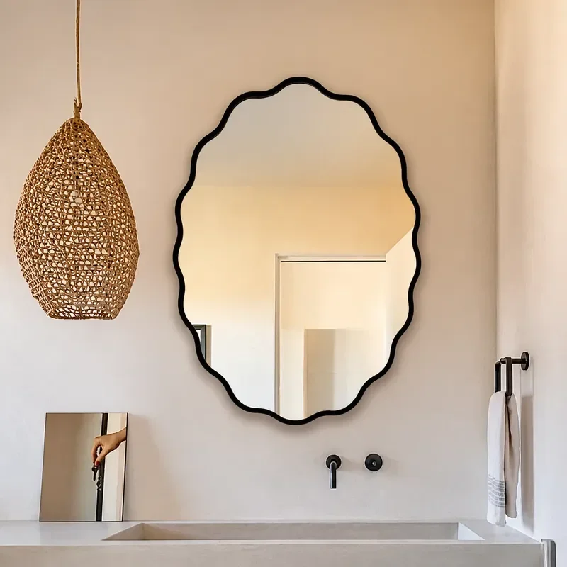 French Oval Wall Mounted Bathroom Mirror Smart LED Makeup Mirror for Home Bedroom Dressing Area Modern Decorative Vanity
