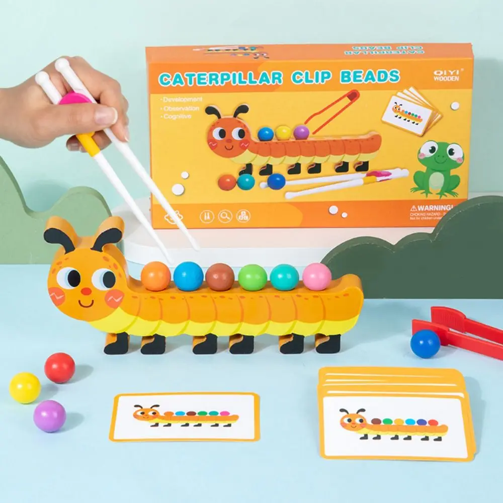 Jouets de perles à Clip en bois, chenille, apprentissage, tri des couleurs, jouet Montessori, dessin animé, jeu éducatif de correspondance de perles