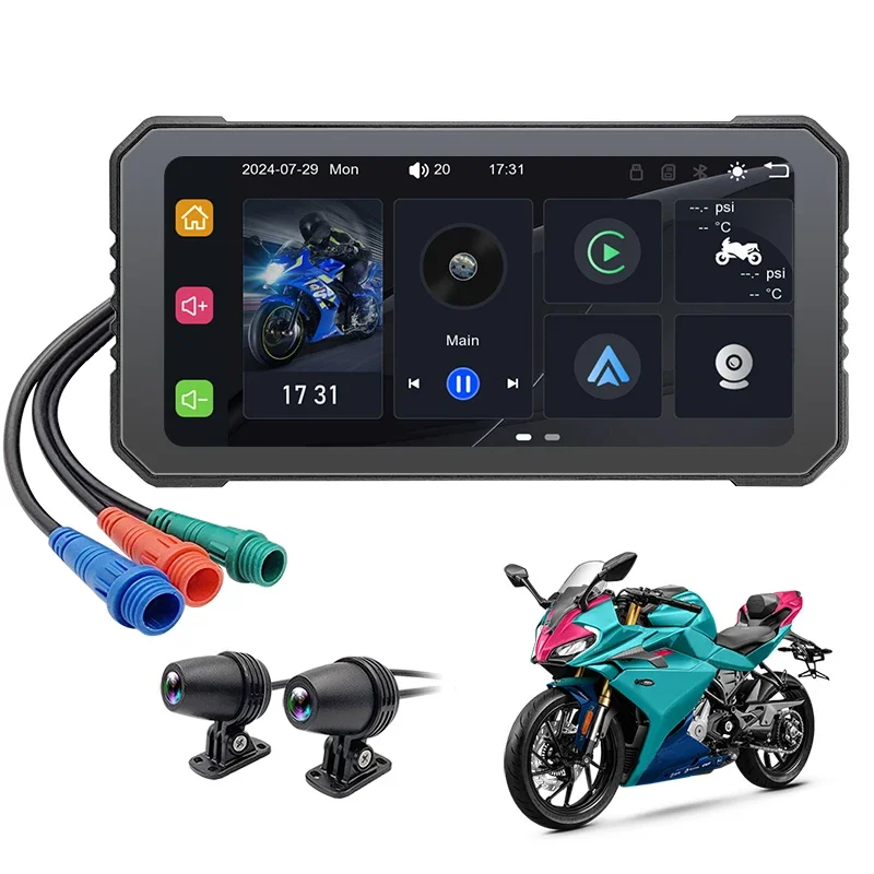 

6.25 inch motorcycle android auto gps carplay with front and rear recorder