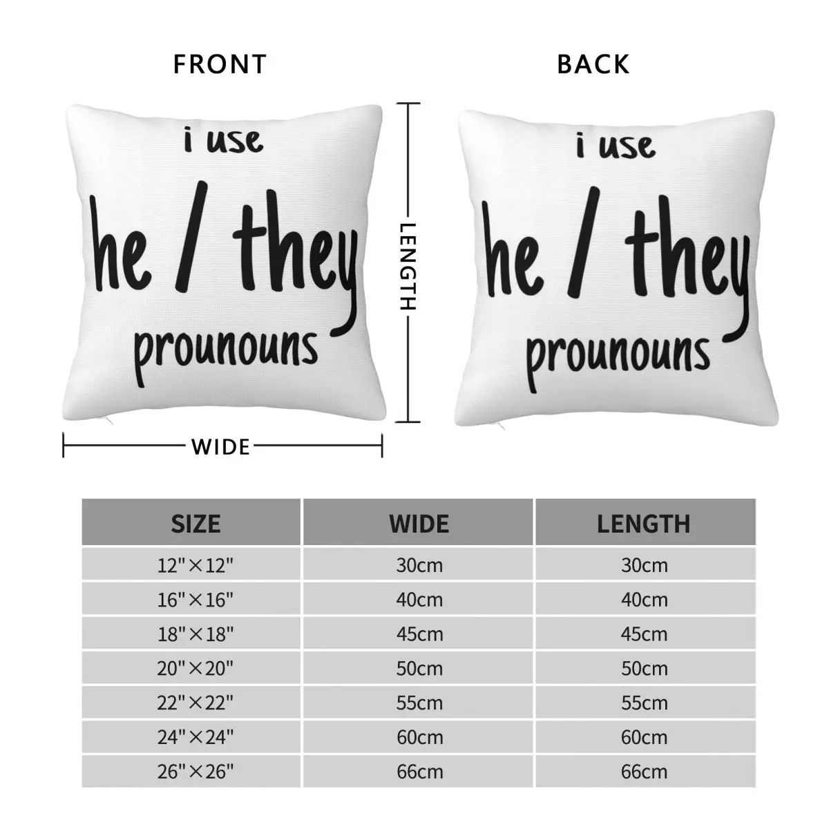 He They Pronouns Square Pillowcase Pillow Cover Polyester Cushion Decor Comfort Throw Pillow for Home Sofa