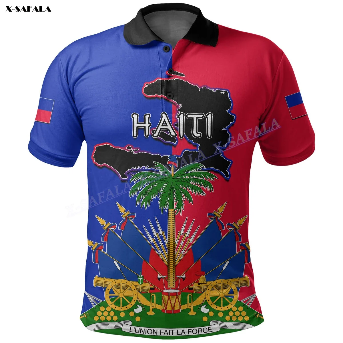 French Haiti Flag Coat Of Arms 3D Printed Men Women Thin Polo Shirt Collar Short Sleeve Street Wear Casual Tee