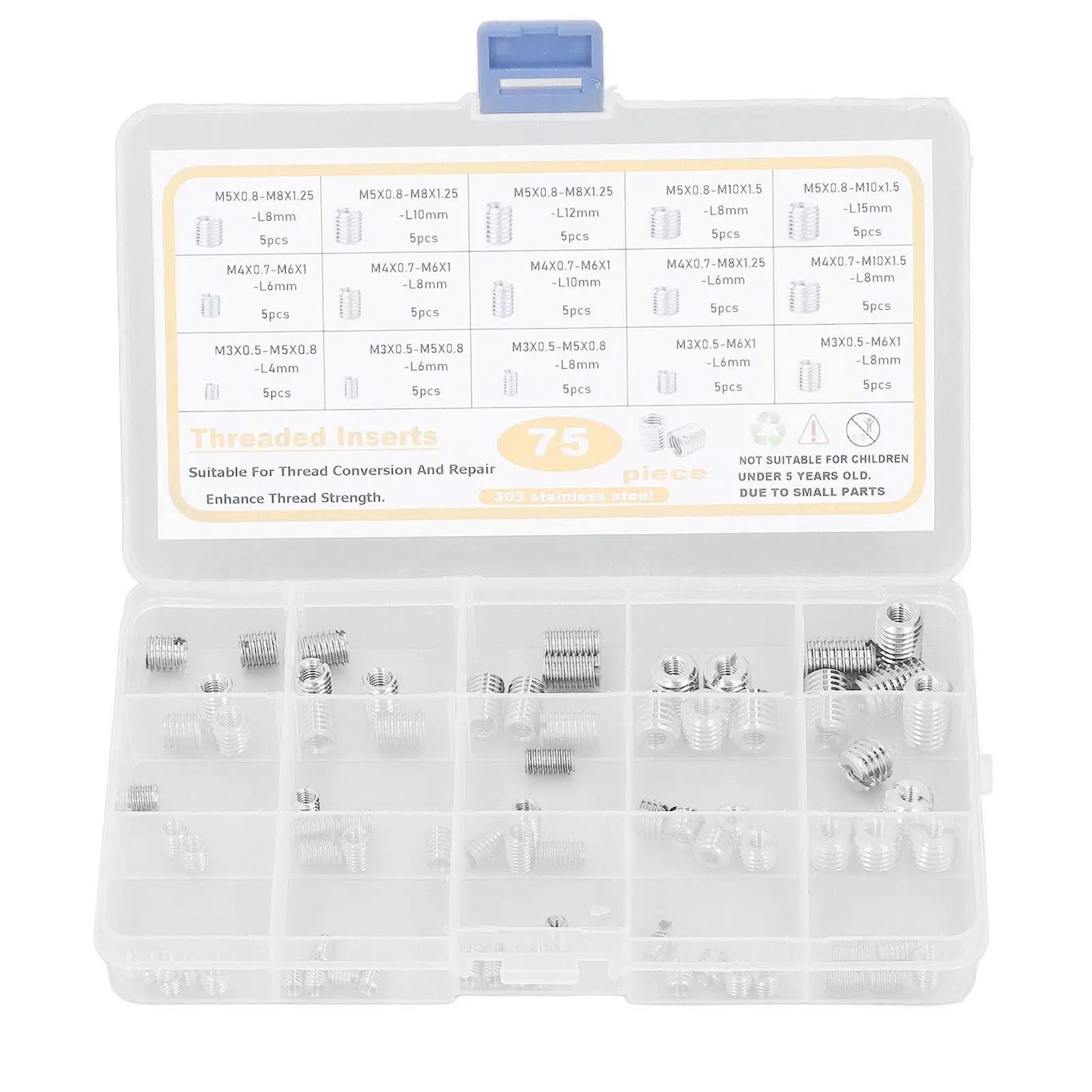 

75PCS Stainless Steel Threaded Insert Nut Kit M3 M4 M5 Internal Thread Wear Resistant Fasteners