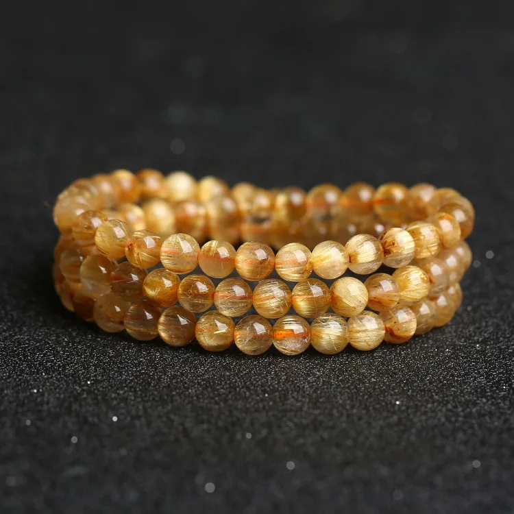 

Natural Rutilated Quartz Bracelet Multilayer Bangle Men Women Fine Jewelry Genuine Gold Rutilated Quartz Three Circle Bracelets